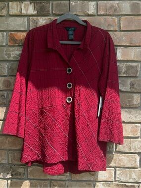 Ali Miles Women’s Small Red Textured Blouse Top Art To Wear Lagenlook Collared